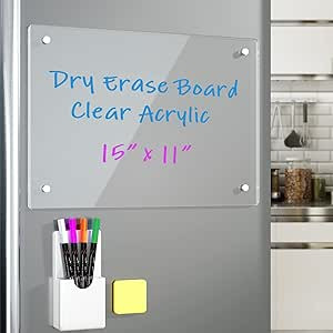 Acrylic Note Board Refrigerator Dry Erase Board Magnetic Clear 15”x11" Includes 4 Dry Erase Mar... | Amazon (US)