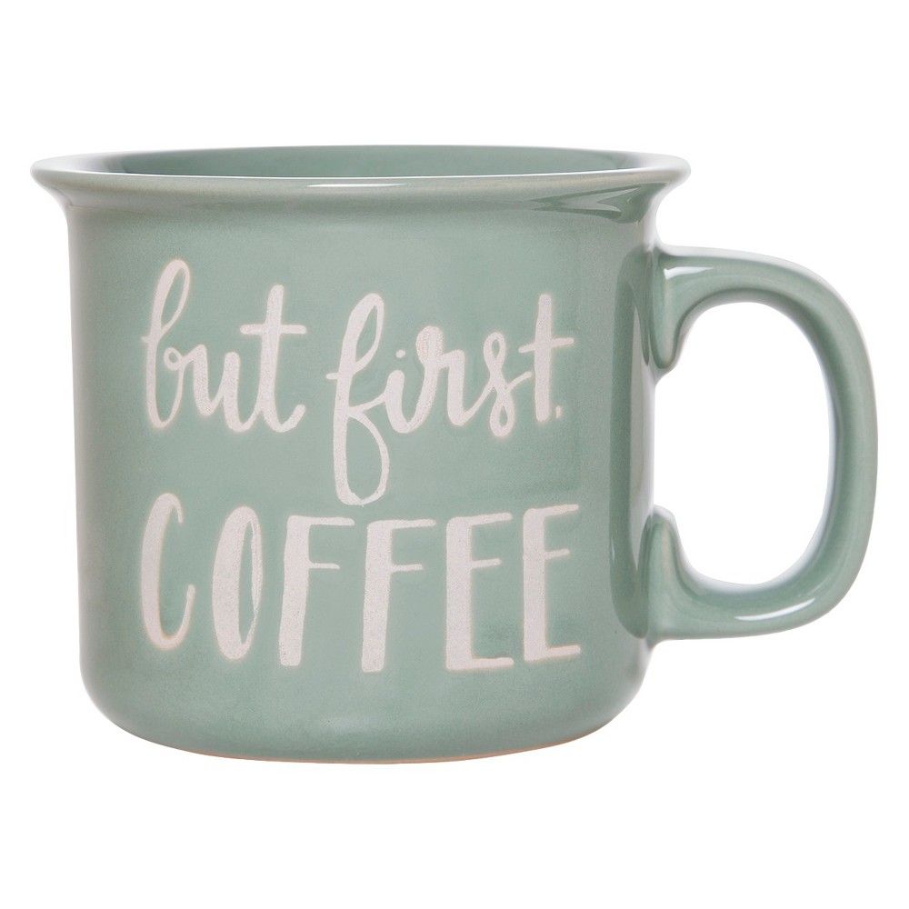 15oz Stoneware But First Coffee Mug Green - Threshold | Target
