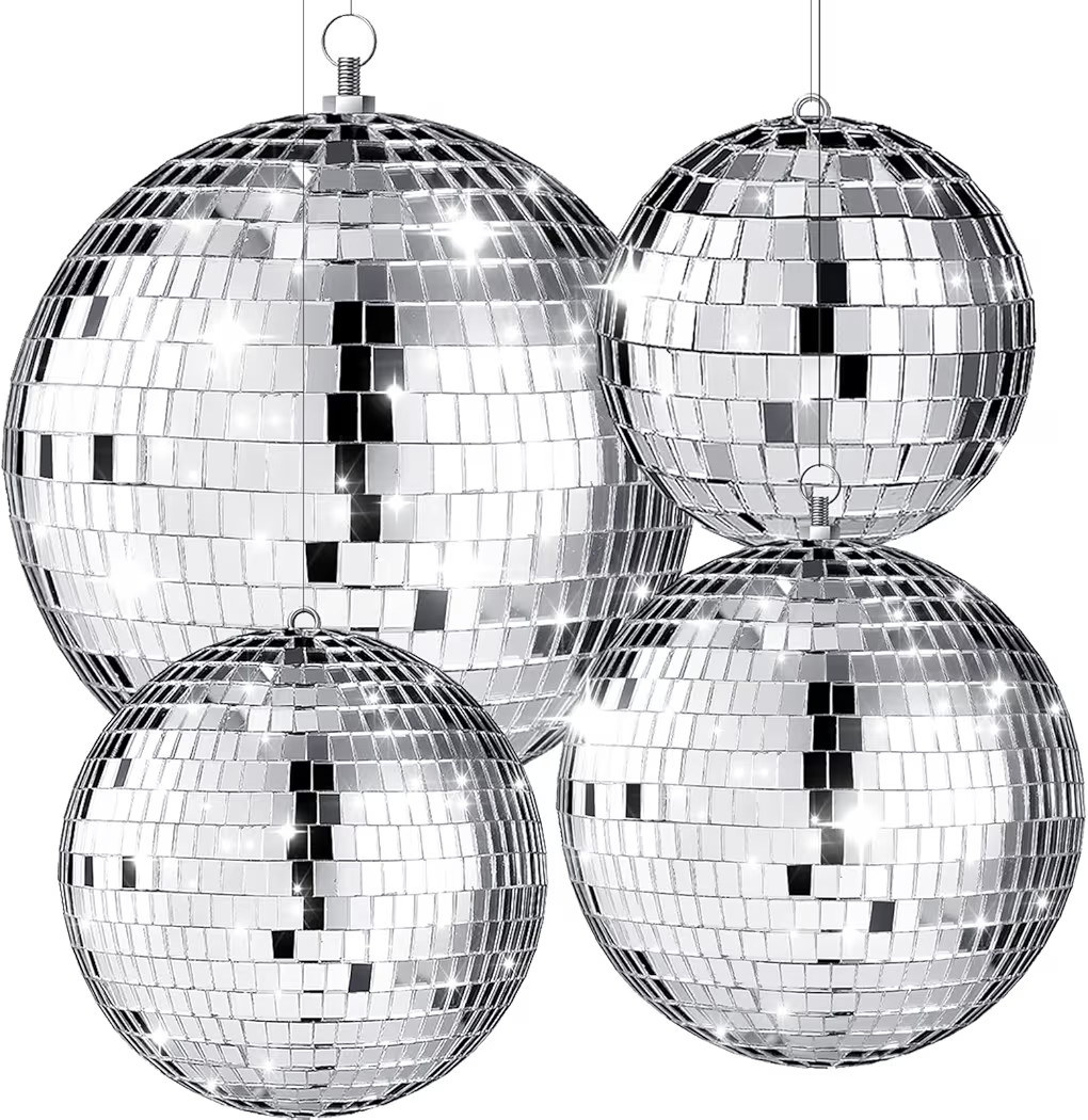 4 Pcs Large Disco Ball Decor- Silver Hanging Mirror Disco Balls Ornament for New Year Decor Chris... | Amazon (US)
