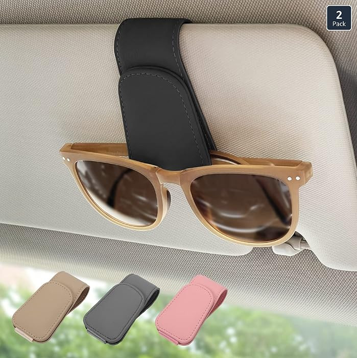 2 Pack Magnetic Leather Sunglass Holder, Eyeglass Hanger Clip for Car Sun Visor, Suitable for Dif... | Amazon (US)