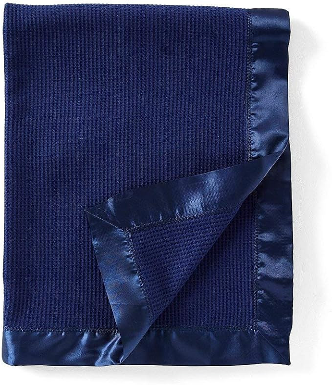 Quadow Thermal Waffle Weave Baby Blanket with Satin Nylon Trim (Navy) | Amazon (US)