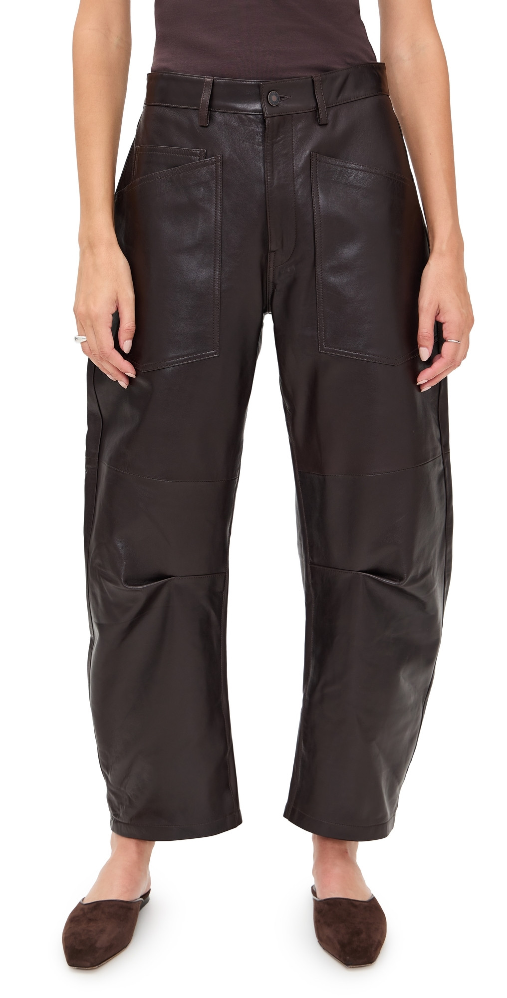 Nili Lotan Shon Leather Pants Dark Brown 8 | Shopbop