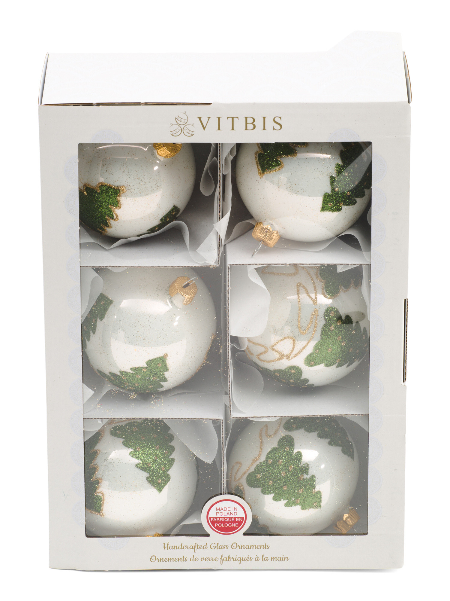 Made In Poland Set Of 6 Glass Ornaments With Christmas Tree Design | Pillows & Decor | Marshalls | Marshalls