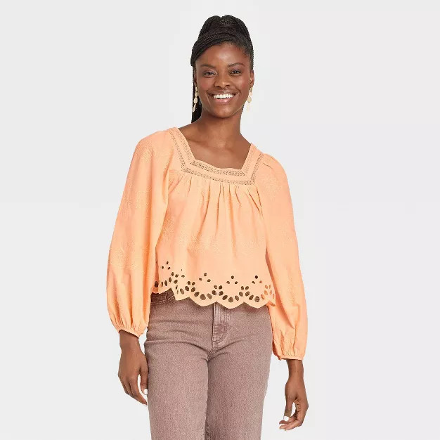Women's Balloon Long Sleeve Eyelet Blouse - Universal Thread™ | Target