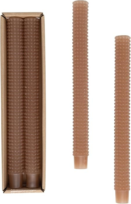 Creative Co-Op Unscented Hobnail Taper Candles in Box, Set of 2, Cappuccino | Amazon (US)