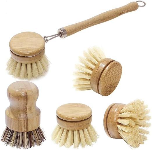Cosumina Bamboo Kitchen Cleaning Brush Dish Cleaning Brush Long Handle Pan Pot Brush Dish Bowl Wa... | Amazon (US)