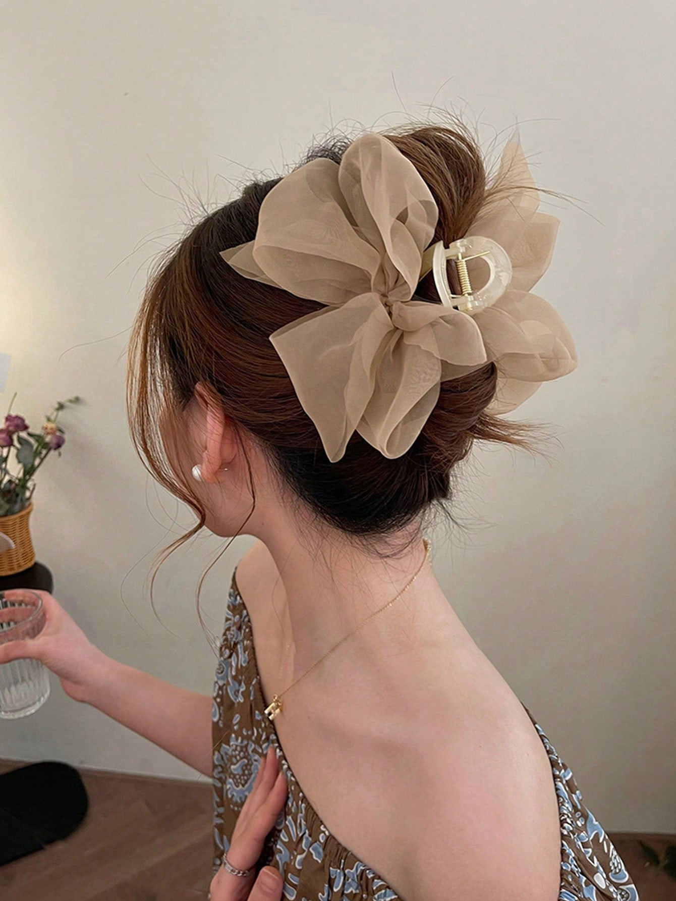 1pc Large Coffee-Colored Mesh Bow Hair Clip For Women Halloween | SHEIN