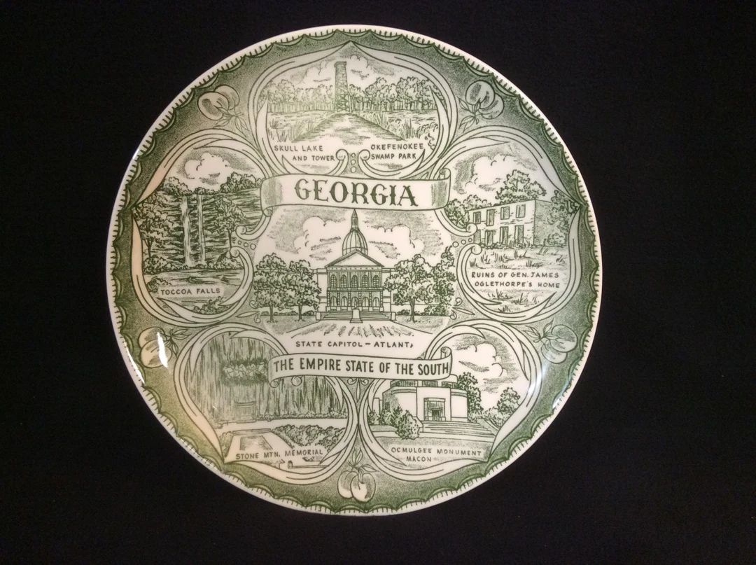 Vintage Green Transferware Georgia State Souvenir Plate E2626 - Etsy | Etsy (US)