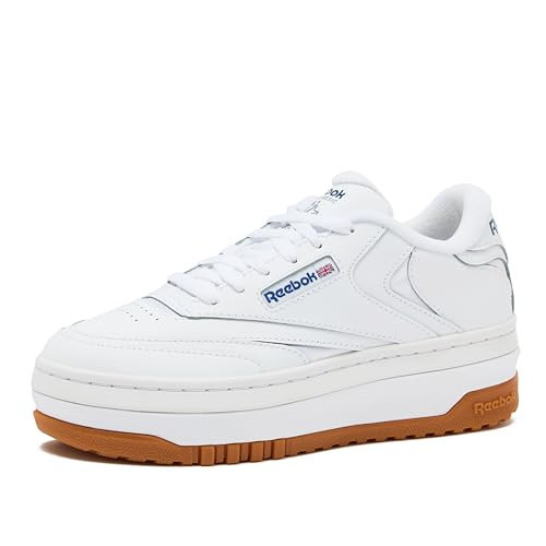 Reebok Club C Extra Platform Sneakers for Women, Footwear White/Footwear White/Vector Blue, 8.5 | Amazon (US)