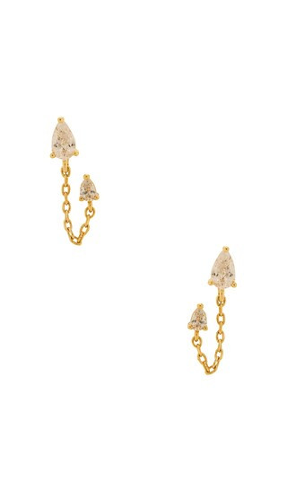 Double Cz Teardrop Chain Stud Earring | Revolve Clothing (Global)