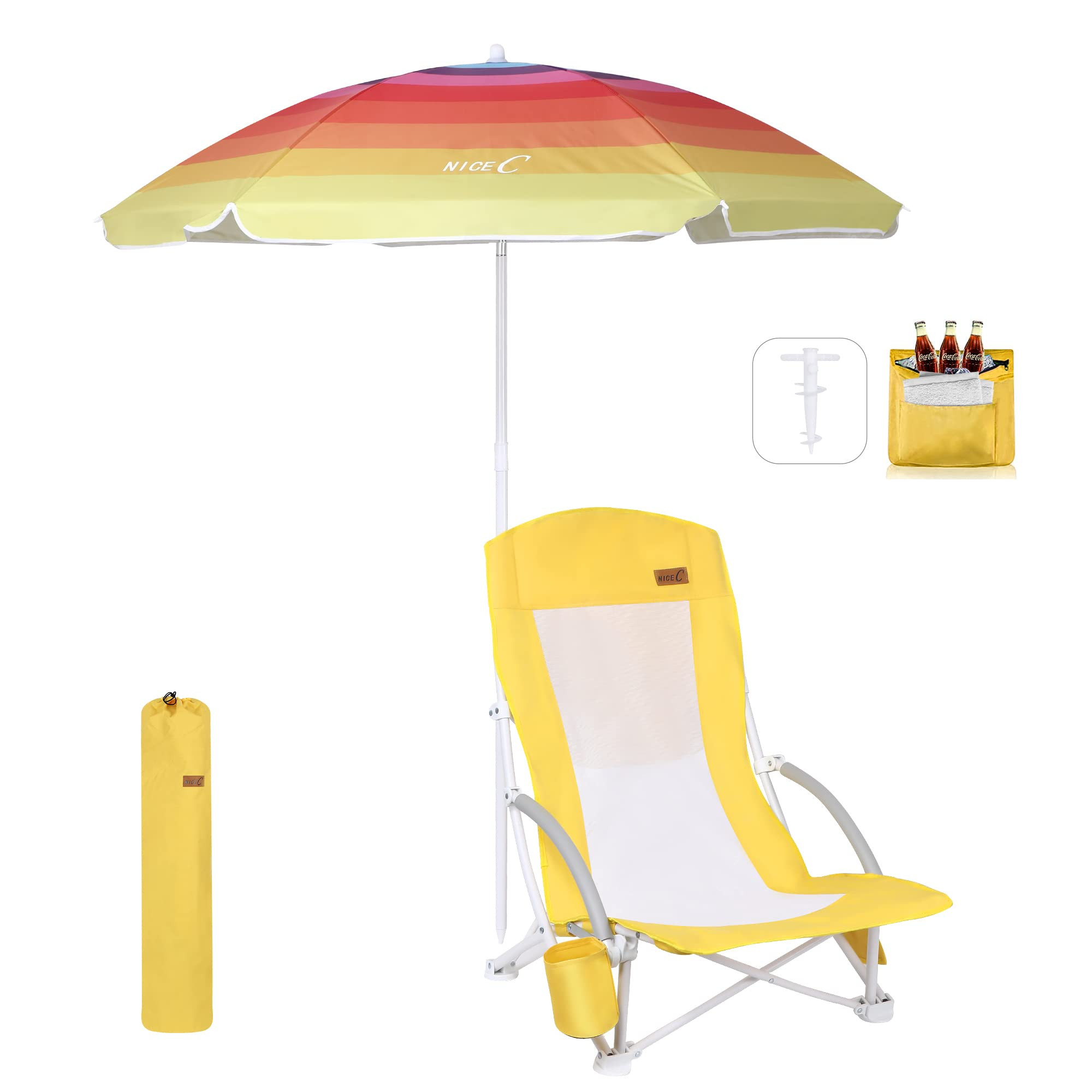 Nice C Beach Chair, Sand Chair, Lake Chairs for Adults with Umbrella and Cooler, Low Beach Chairs... | Amazon (US)