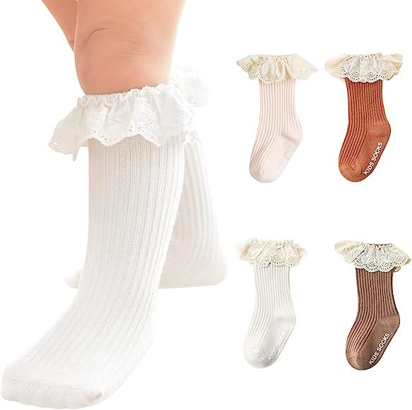 HOUSEYUAN Baby Toddler Ruffle Lace Knee Girls Uniform Long Stockings Infants Cotton Cute Princess... | Amazon (US)