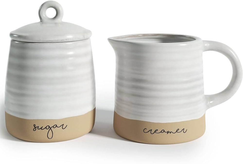Barnyard Designs Ceramic Stoneware Sugar Creamer Set, 11oz Creamer Pitcher and Sugar Bowl with Li... | Amazon (US)