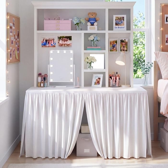 1 Pcs Ruffled Split Dorm Desk Skirt 32" L x 24" W x 30" H, White | Amazon (US)