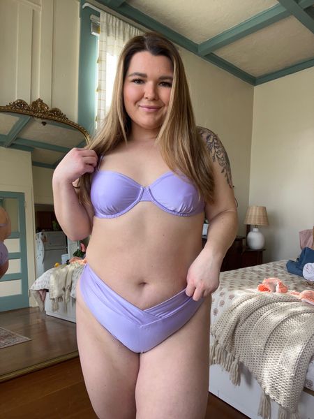 How stunning is this lavender color? Abercrombie swim on sale now. Sos large top, XL bottoms. 
Curvy swim
Midsize swim
Swim 2023

#LTKswim #LTKcurves #LTKSale