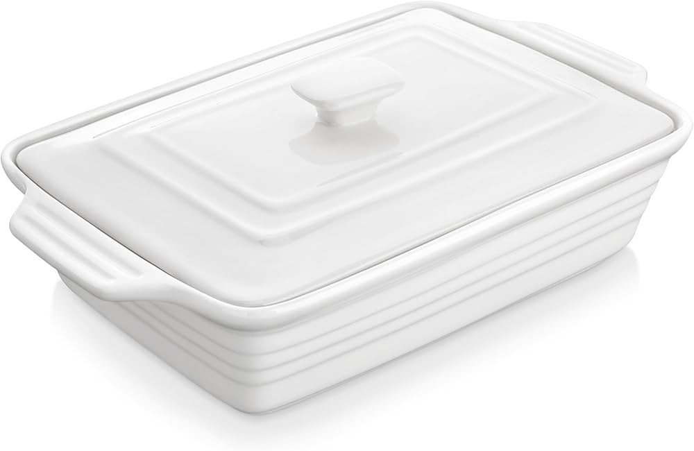 MALACASA 4.4 Quart Baking Dish With Lid, Porcelain Casserole dish with Lid, 13 x 9 Lasagna Pan De... | Amazon (US)
