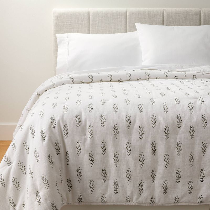 Lofty Cotton Slub Wood Block Floral Quilt White - Threshold™ designed with Studio McGee | Target