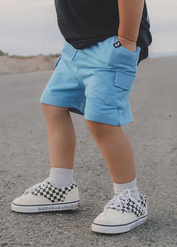 Blue cotton bamboo cargo shorts for kids | Little Trouble