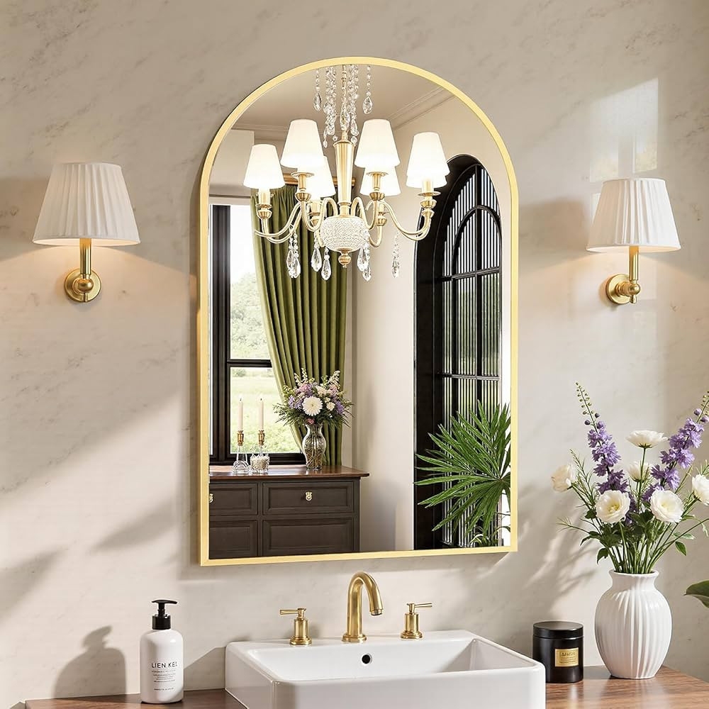 Sweetcrispy 20"x30" Arched Gold Bathroom Mirrors for Wall, Bathroom Mirrors for Over Sink, Metal ... | Amazon (US)