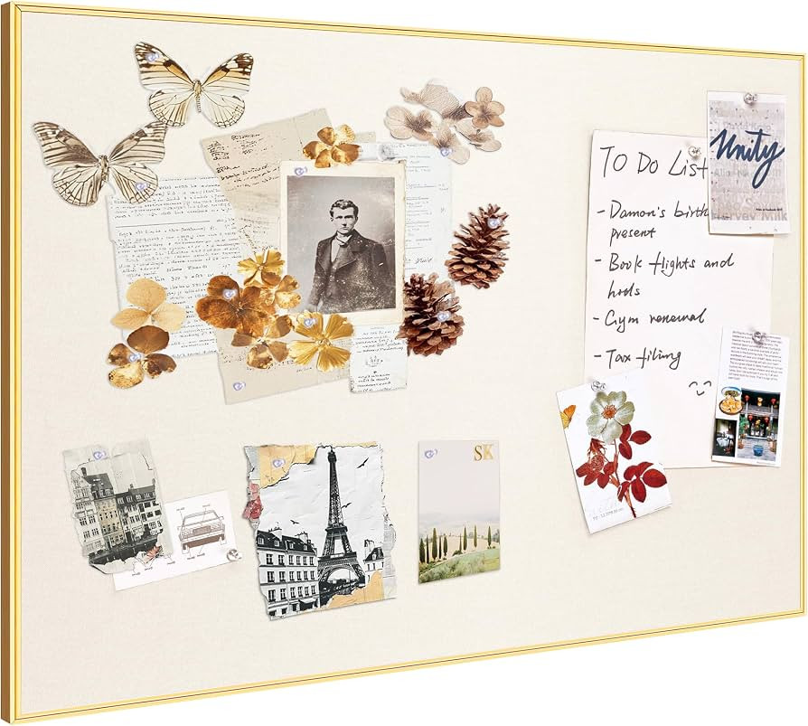 Fabric Bulletin Board 40x30 inches, Golden Aluminum Framed Wall Pin Board | Amazon (US)