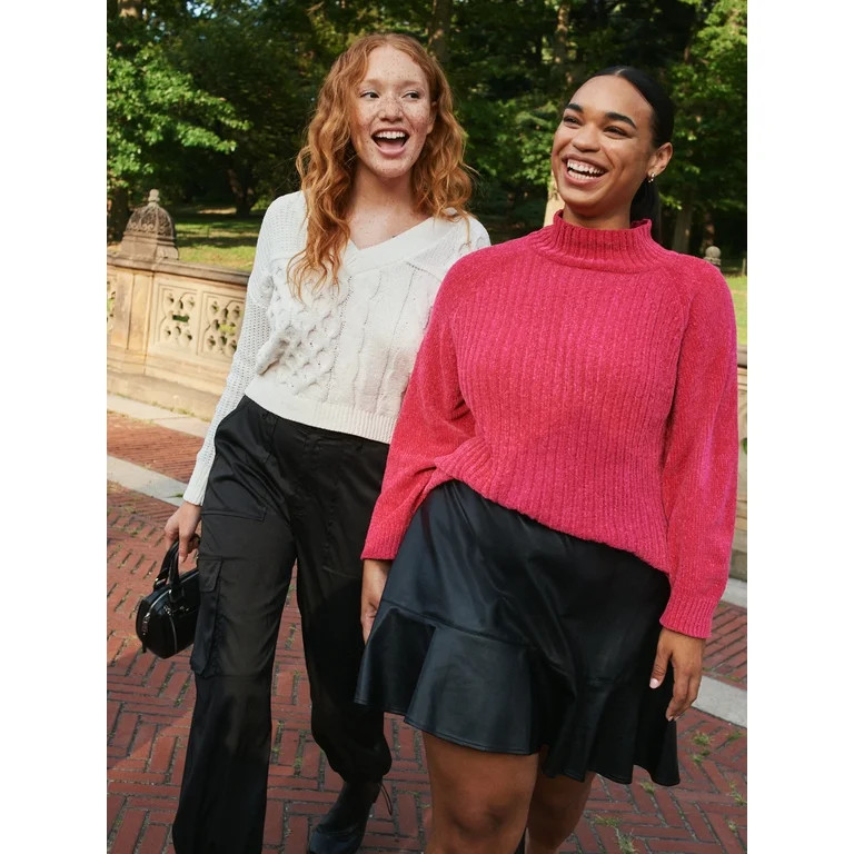 No Boundaries Juniors Patchwork Cable Knit Sweater, Midweight, Sizes XS-XXXL | Walmart (US)