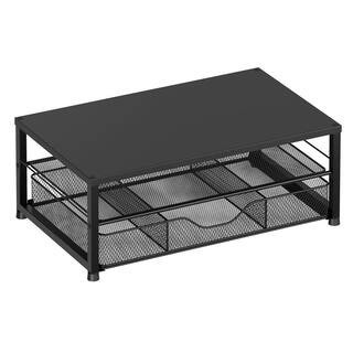 2-Tier Computer Monitor Stand with Drawer and Pen Holders, Black | The Home Depot