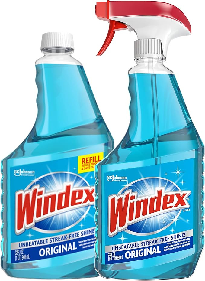 Windex Original Blue Glass and Window Cleaner Bundle - Includes a 23 fl oz Spray and a 32 fl oz R... | Amazon (US)