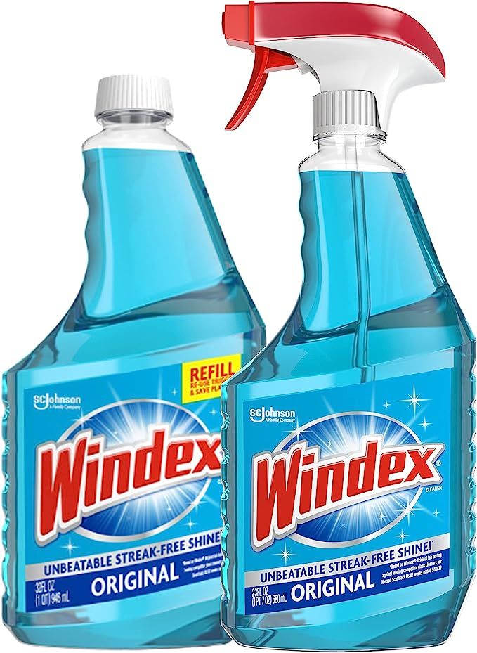 Windex Original Blue Glass and Window Cleaner Bundle - Includes a 23 fl oz Spray and a 32 fl oz R... | Amazon (US)