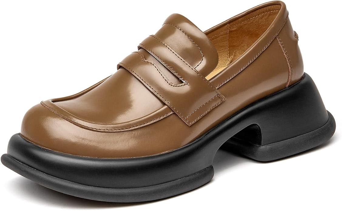 BEAU TODAY Womens Platform Loafers, Chunky Loafers for Women, Comfortable Genuine Leather Penny L... | Amazon (US)