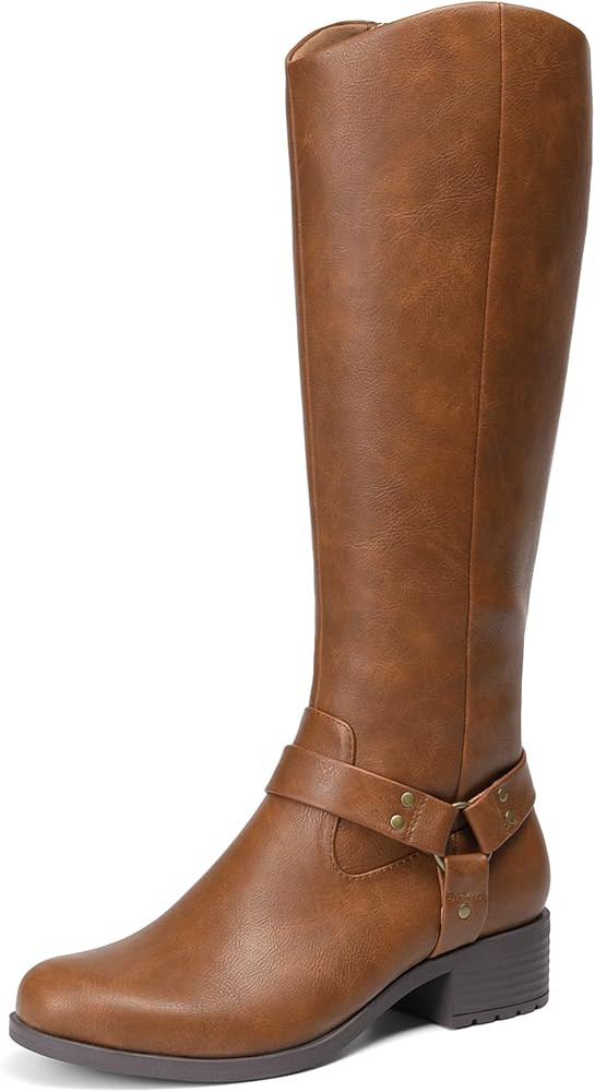 DREAM PAIRS Boots For Women Knee High, Comfortable Pull On Side Zipper Buckle Riding Boots | Amazon (US)