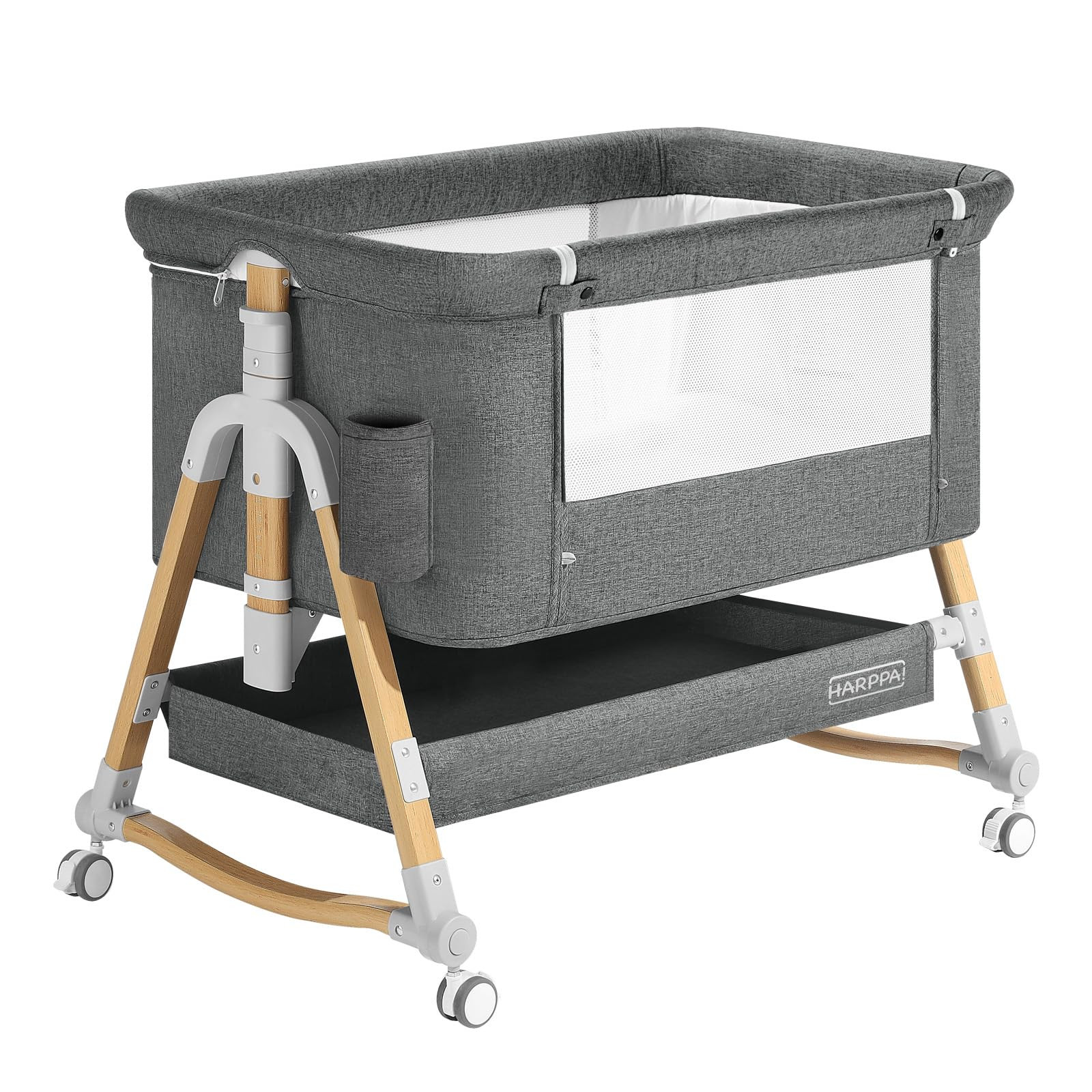HARPPA Cuddly Bassinet, 3 in 1 Baby Bassinet Bedside Sleeper, Bedside Crib with Mattress and Wheels, Breathable Mesh, 5 Height Adjustable, Anchor Strap (Wood Grain, Grey) | Amazon (US)