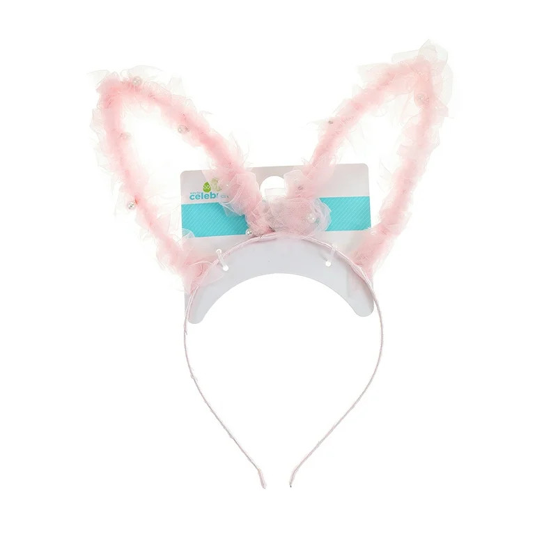 Way to Celebrate Easter Pink Tulle Bunny Ears Headband, 1 Piece | Walmart (US)