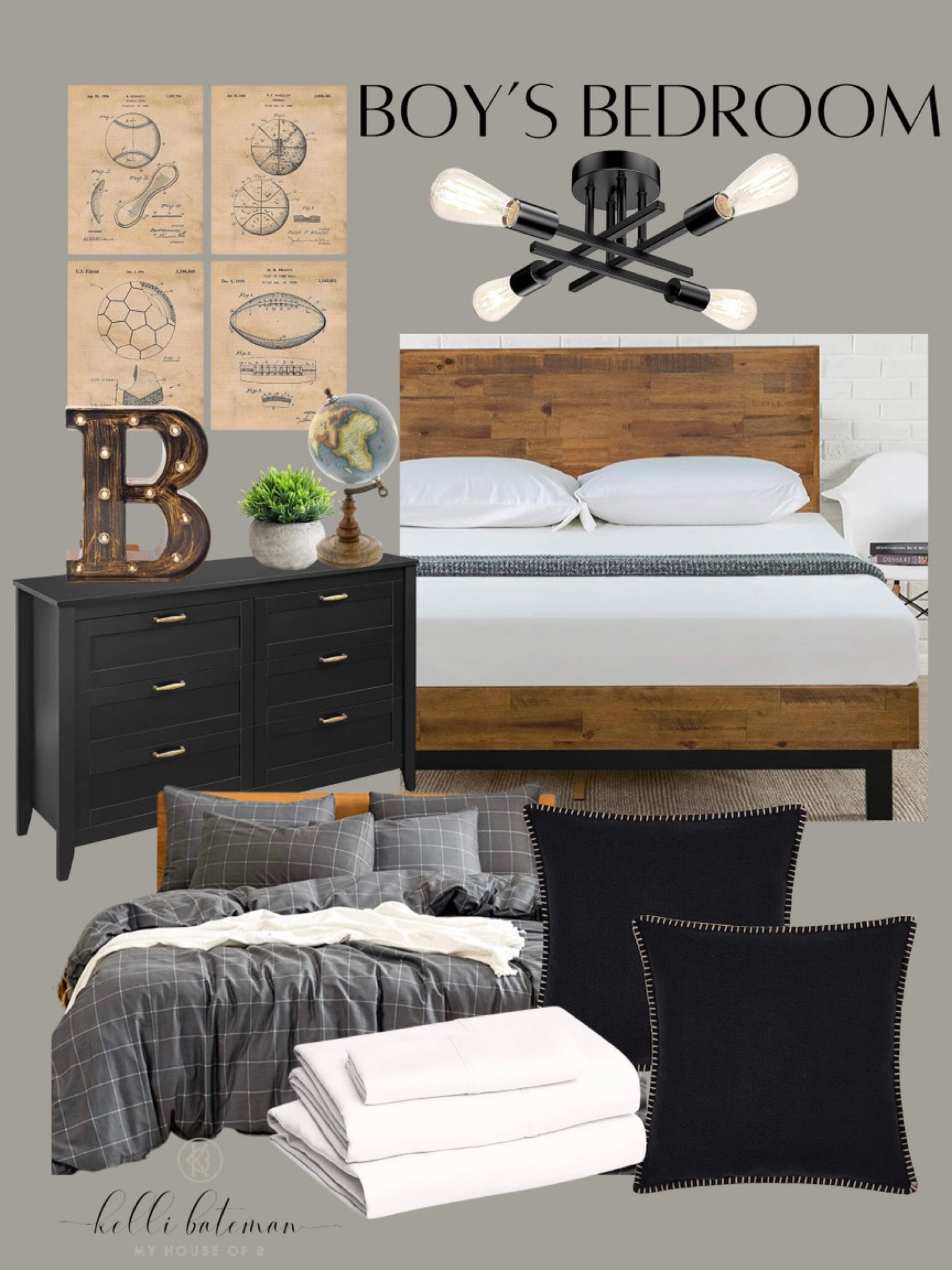 Boys bedroom decor. Bedding, lighting, dresser, bed frame, pillows, wall art. 

#LTKunder100 #LTKFind #LTKhome