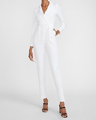 Long Sleeve Blazer Jumpsuit White Women's 12 | Express