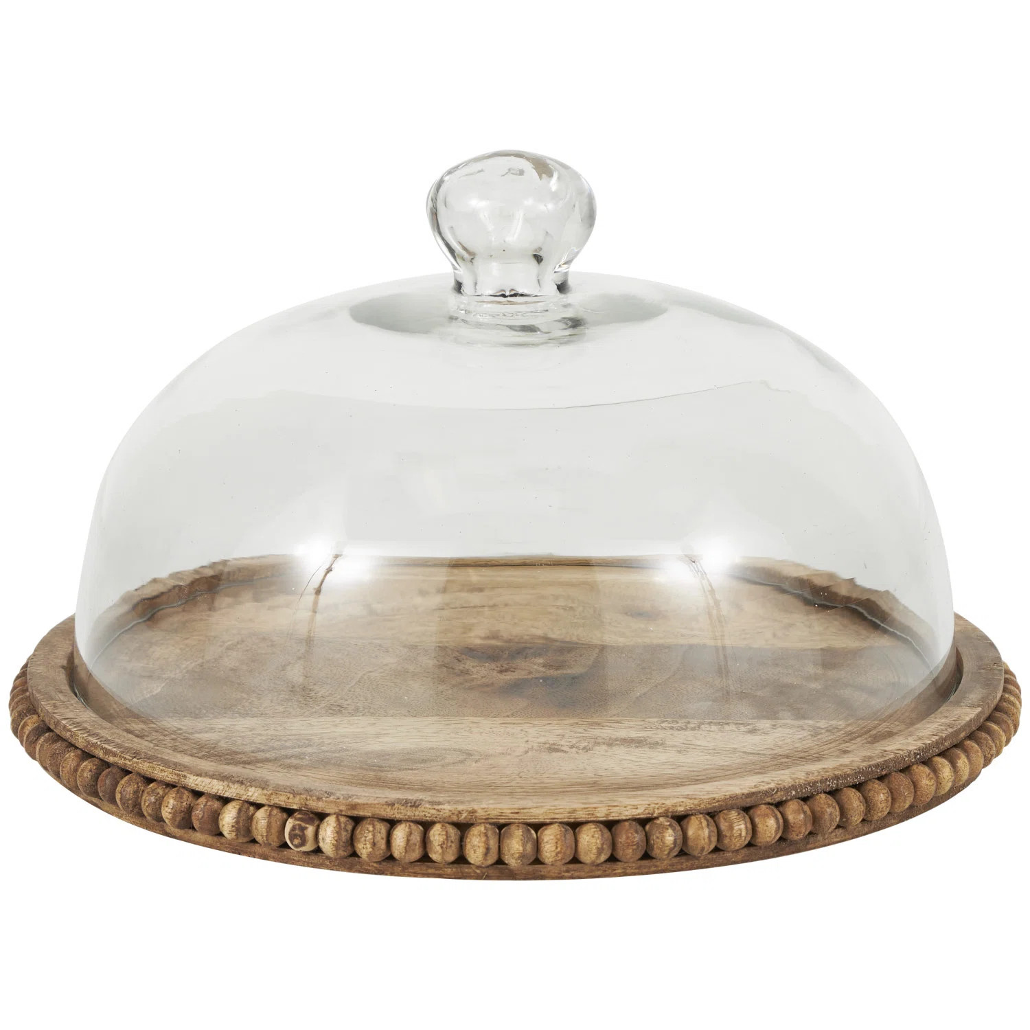 Mango Wood Decorative Brown Cake Stand with Glass Dome | Wayfair North America