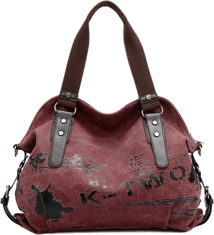 Women Handbag Casual Vintage Hobo Canvas Daily Purse Shoulder Tote Shopper Bag | Amazon (US)