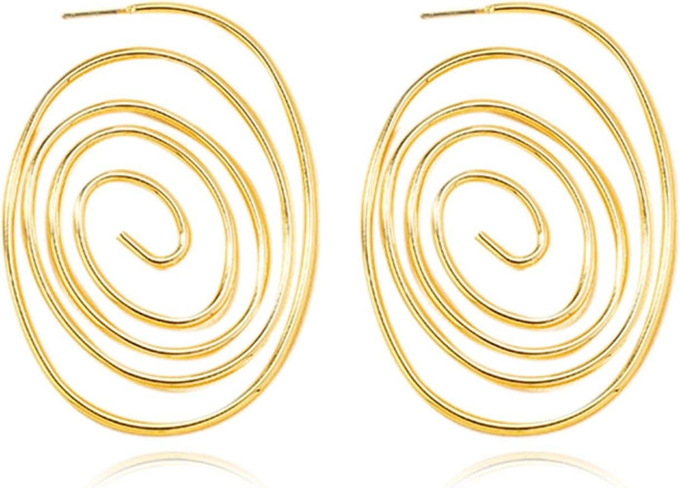 Gold Geometric Earrings Tribal Swirl Wire Spiral Earrings for Women Minimalist Wave Thread Hollow... | Amazon (US)