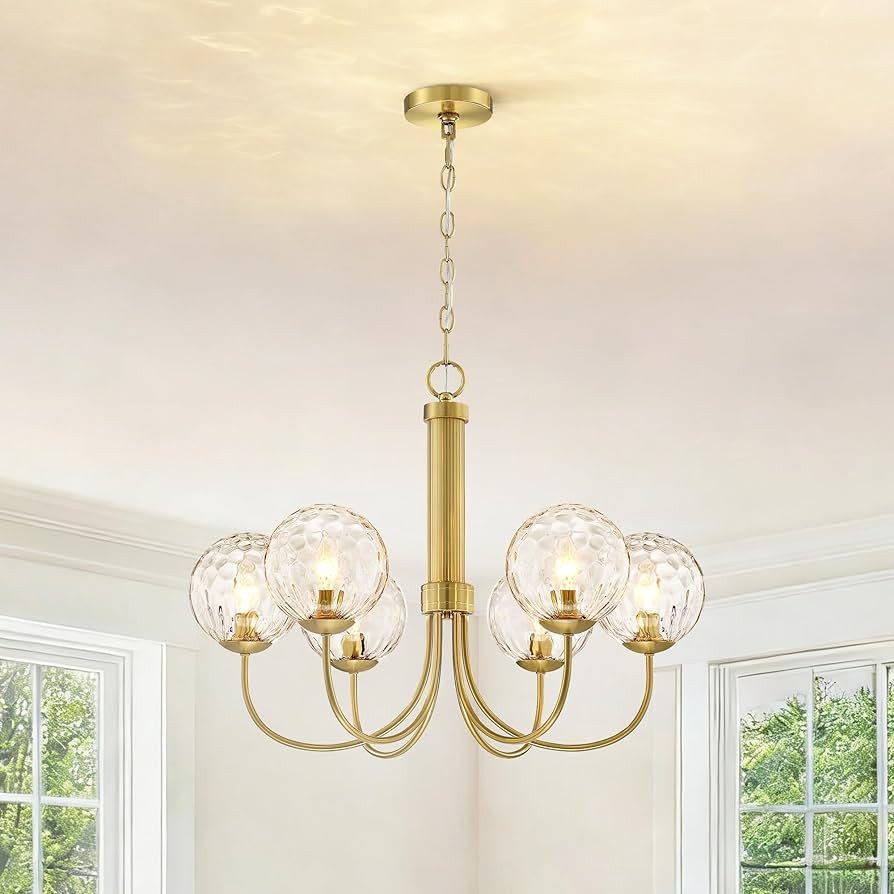 6-Light Gold Chandelier, Modern Hanging Light Fixture with Globe Glass Lampshade, Adjustable Heig... | Amazon (US)