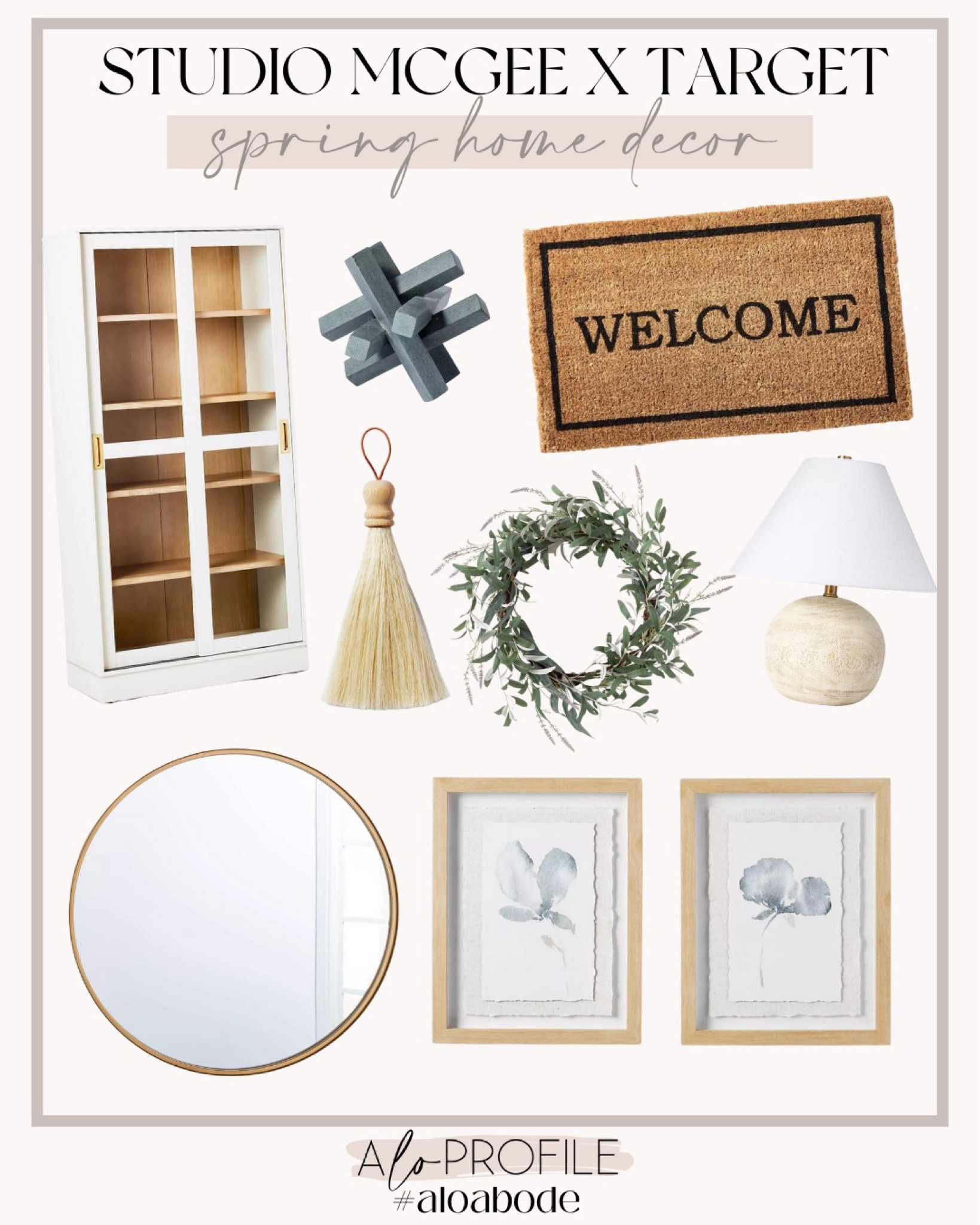 Target spring home decor // Studio McGee home decor, home decor, neutral home decor, decorative objects, spring home style, wall art, hutch, welcome mat, mirror, wreath, lamp, art, home style

#LTKhome
