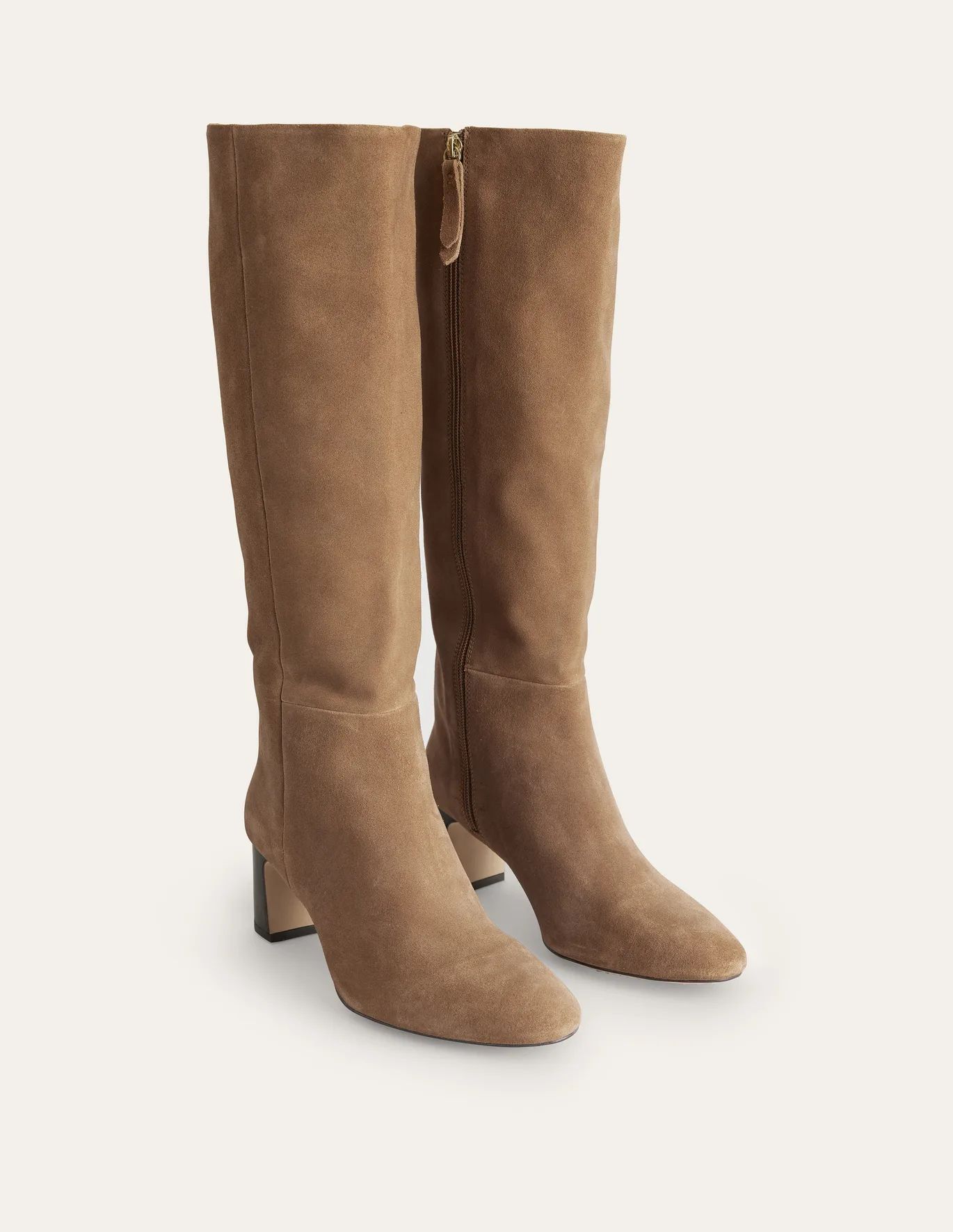 Block Heel Knee High Boots - Golden Brown Cow Suede | Boden EU | Boden (UK & IE)