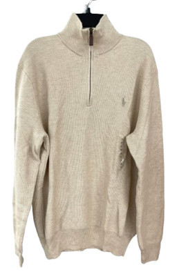 Polo Ralph Lauren Pima Cotton Long Sleeve Zip 3/4 Sweater Men's Beige | eBay US