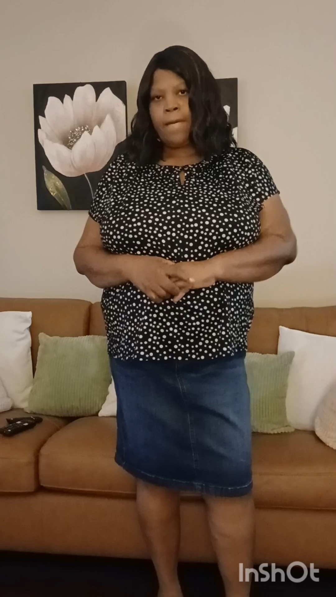 Cute plus size polka dot top plus denim skirt outfit!  Polka dots are always a good idea! This cute plus size polka dot shirt.Paired with a denim jean skirt , creates and easy feminine and stylish outfit for every day wear.  #ad

#LTKPlusSize #LTKOver40