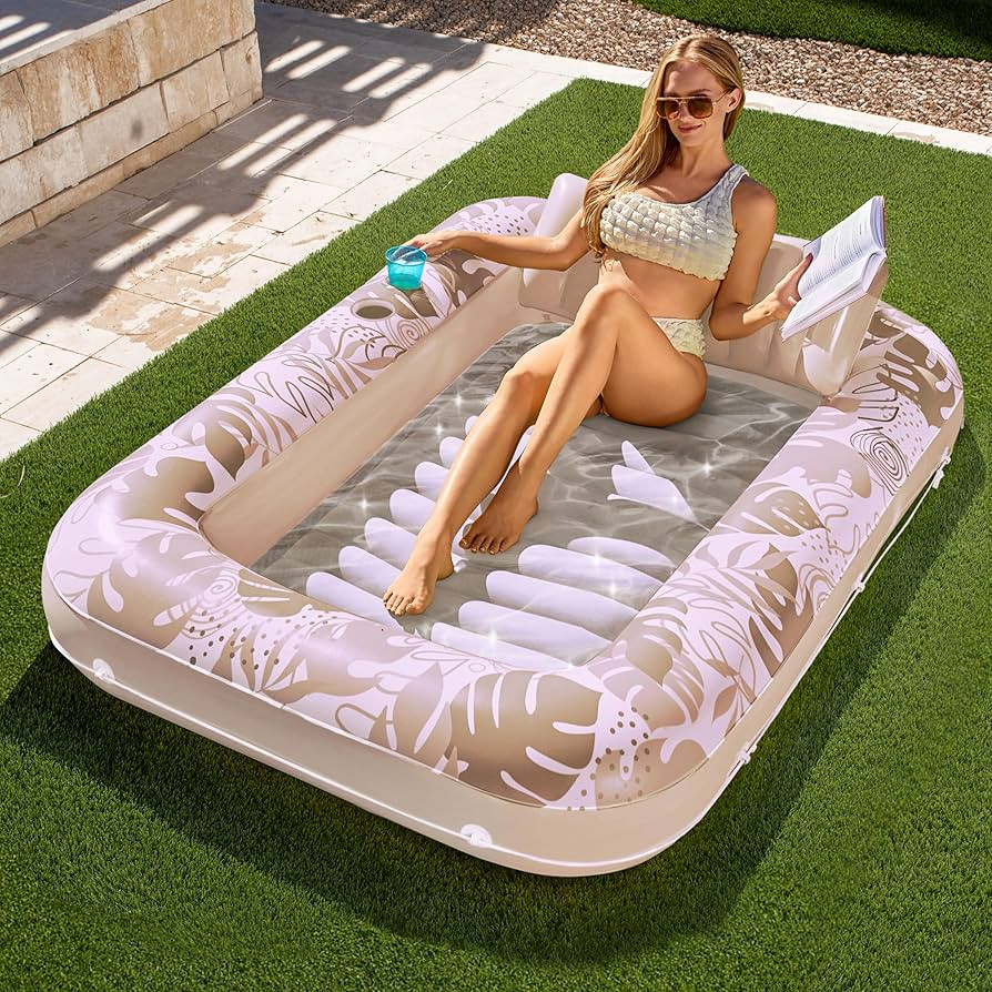 Sloosh Inflatable Tanning Pool Lounger Float for Adults, 70" x 46" Large Suntan Tub Pool Floats S... | Amazon (US)