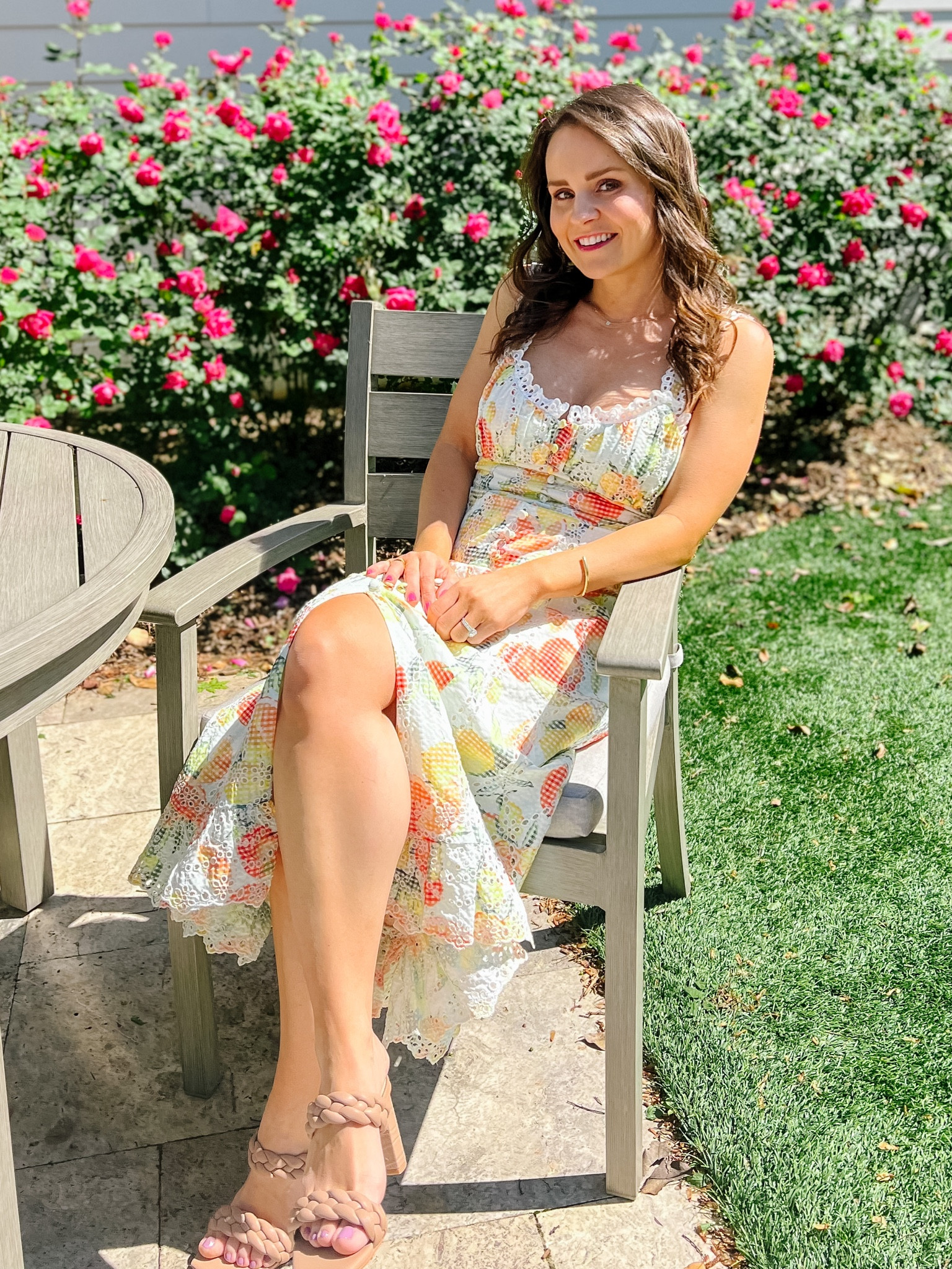 Such a fun dress for spring- love the fruity print & eyelet detail. 🍋 Paired it with my trusty braided sandals which are THE comfiest and go with everything!

#LTKstyletip