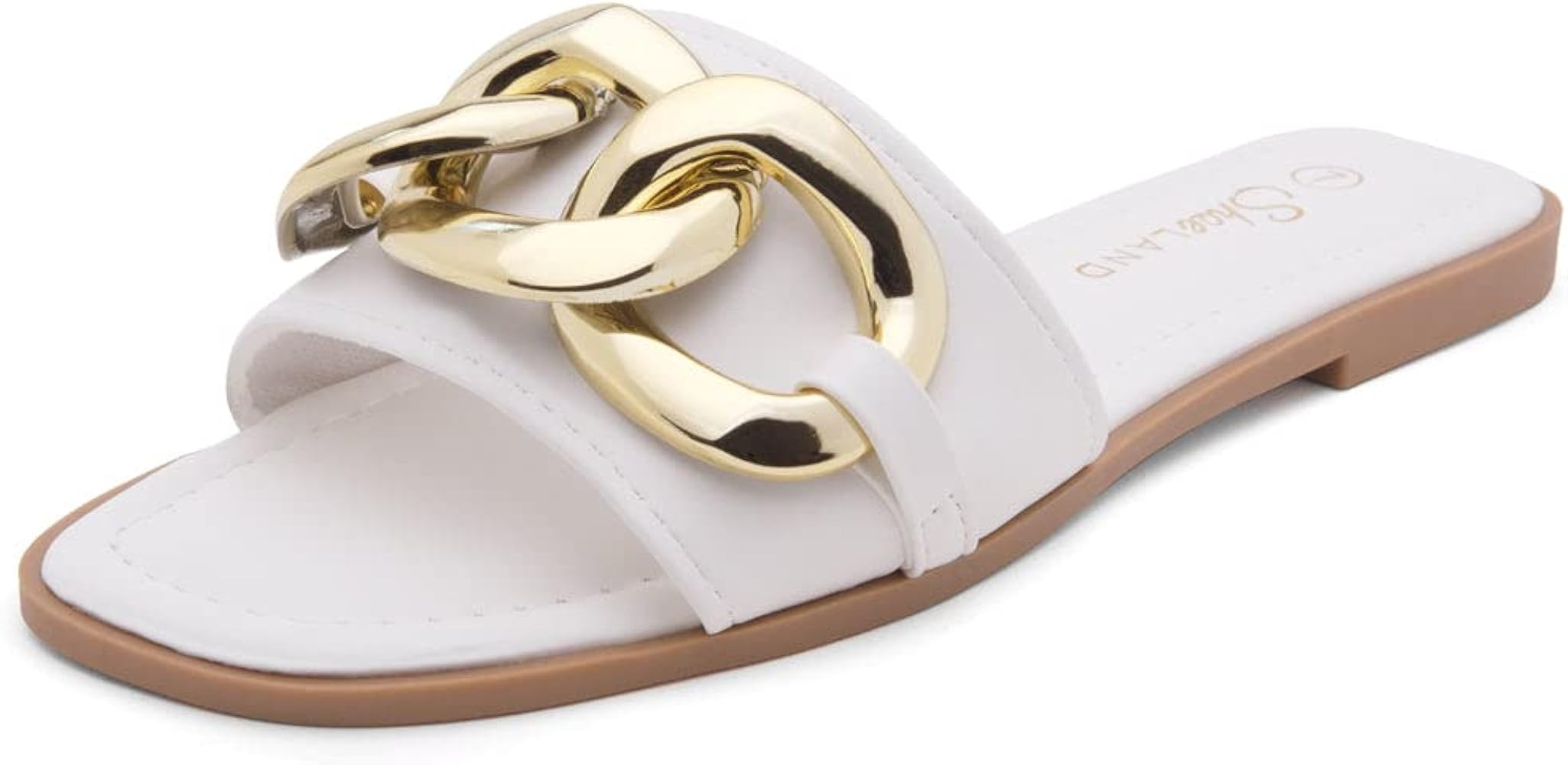 Shoe Land EMMA Women's Flat Sandals Square Open Toe Single Band Slides | Amazon (US)