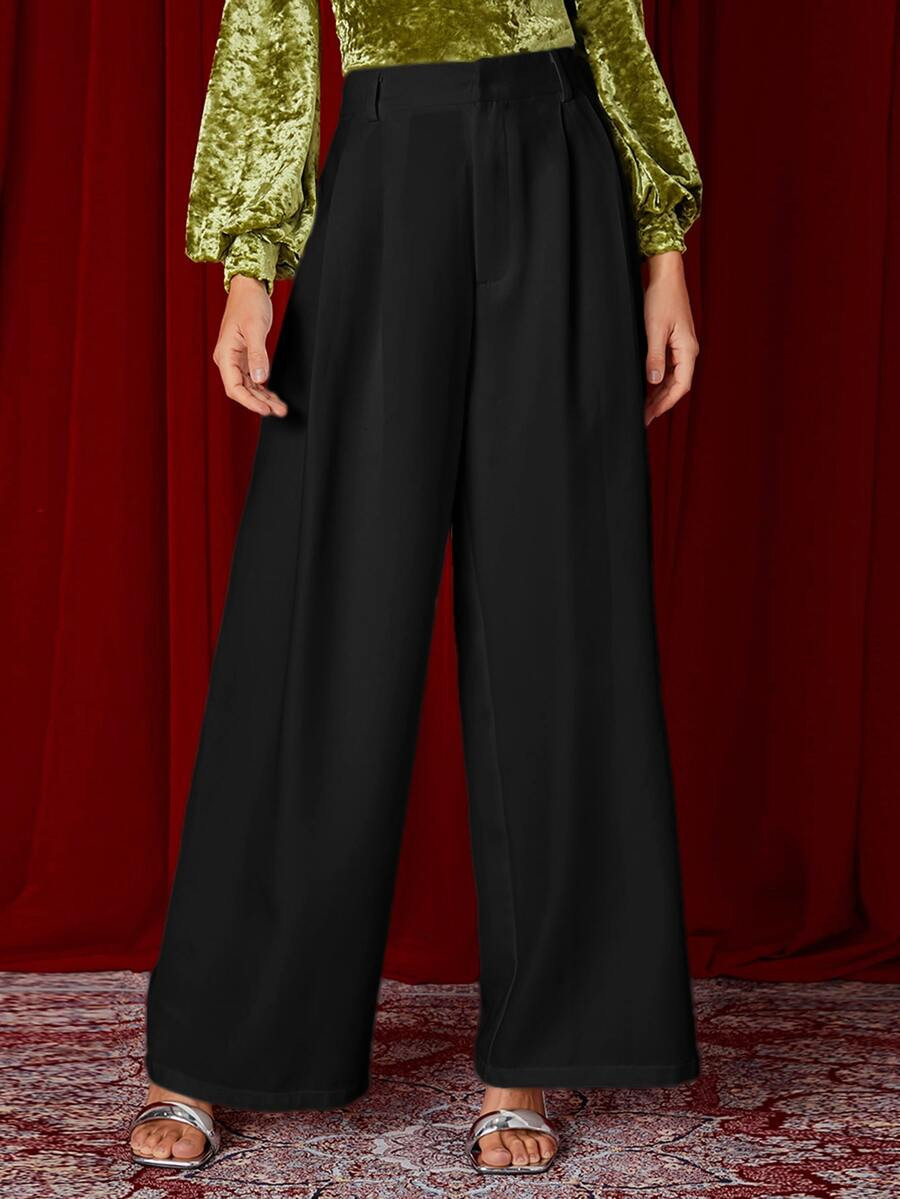 SHEIN Plicated Detail Wide Leg Pants | SHEIN