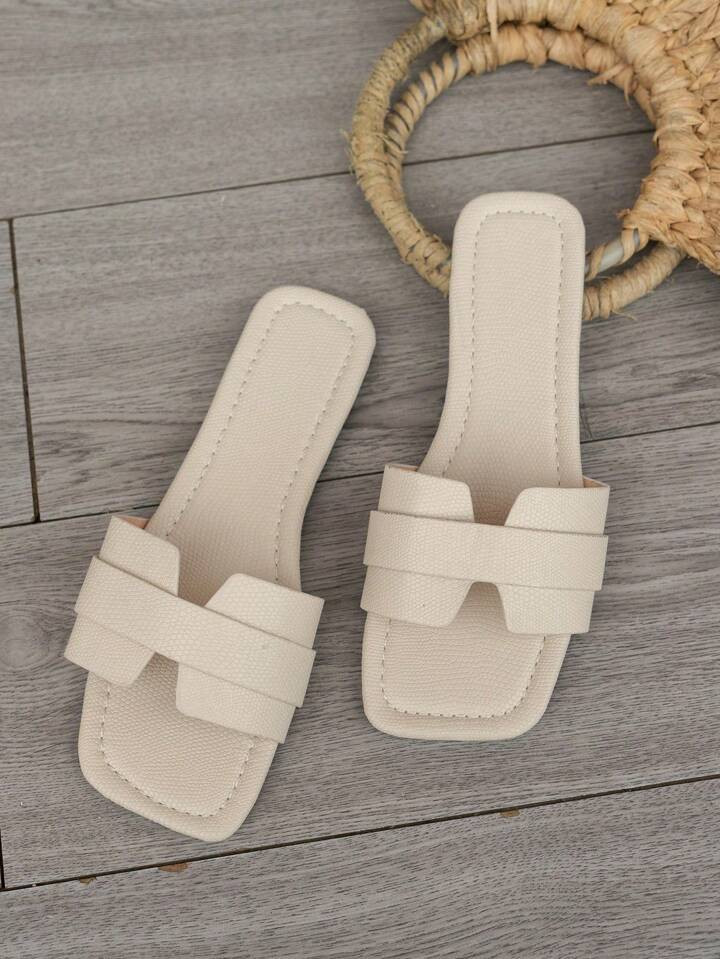 New Spring/Summer Fashion Casual Strap Slip-On Sandals For Women, Comfortable Flat Slide Sandals, Suitable For Beach, Casual Wear | SHEIN