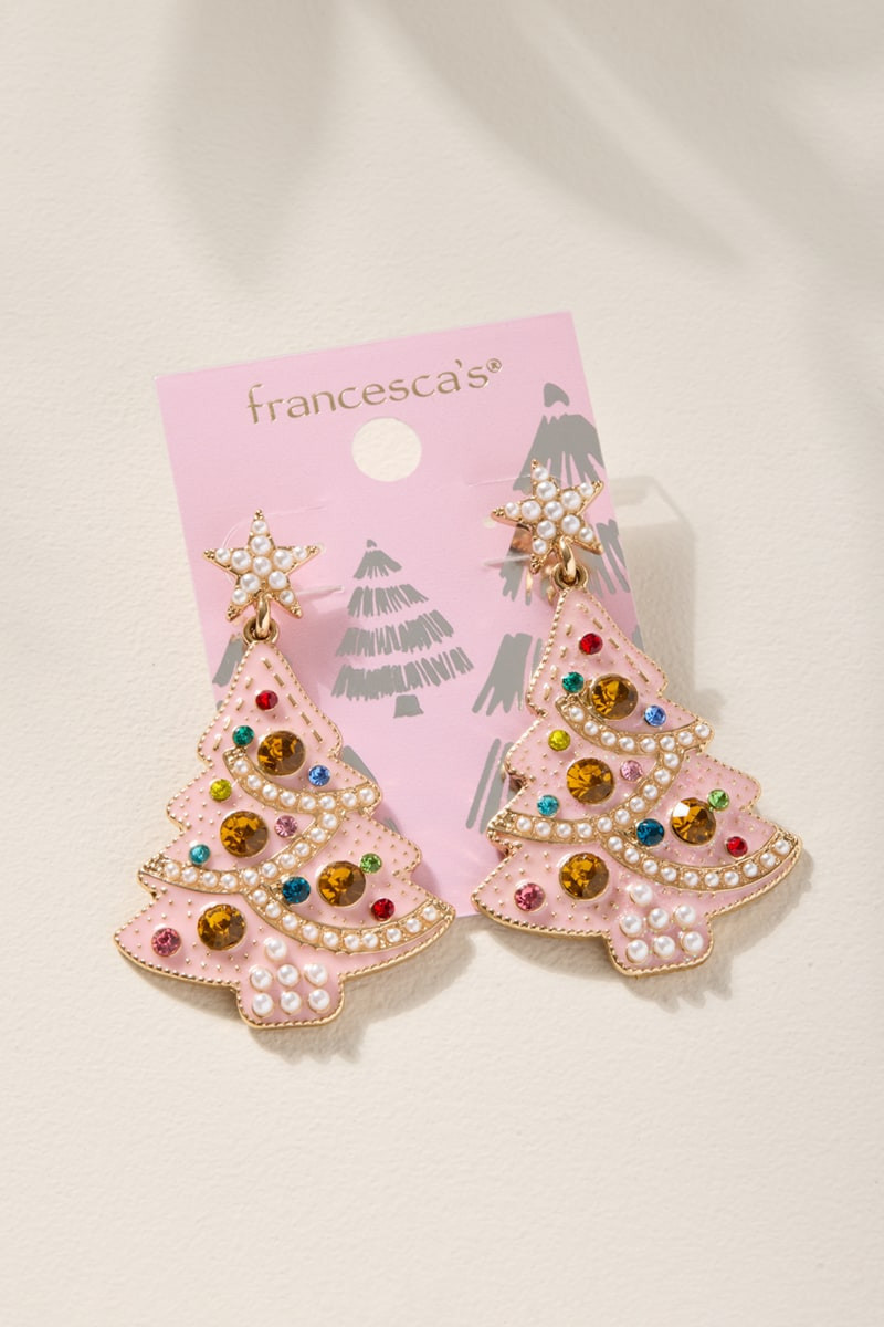 Pink Christmas Tree Drop Earrings | Francesca's