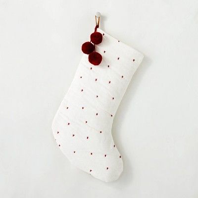 Rustic Star Stitched Poms Holiday Stocking  Red/Cream - Hearth & Hand™ with Magnolia | Target