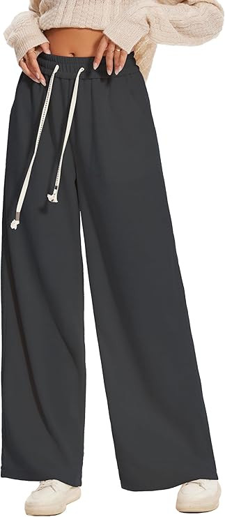 Fall Women Pants Flowy Pants Drawstring Waist Wide Leg Corduroy Winter High Rise Pants Loose Fit ... | Amazon (US)
